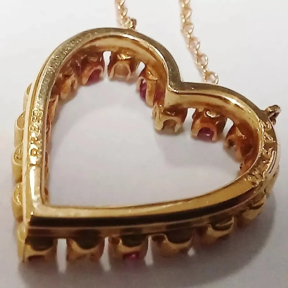 🌹SOLD! ❌ 18K Open Heart Red Ruby Diamond Necklace - Picture 5 of 11